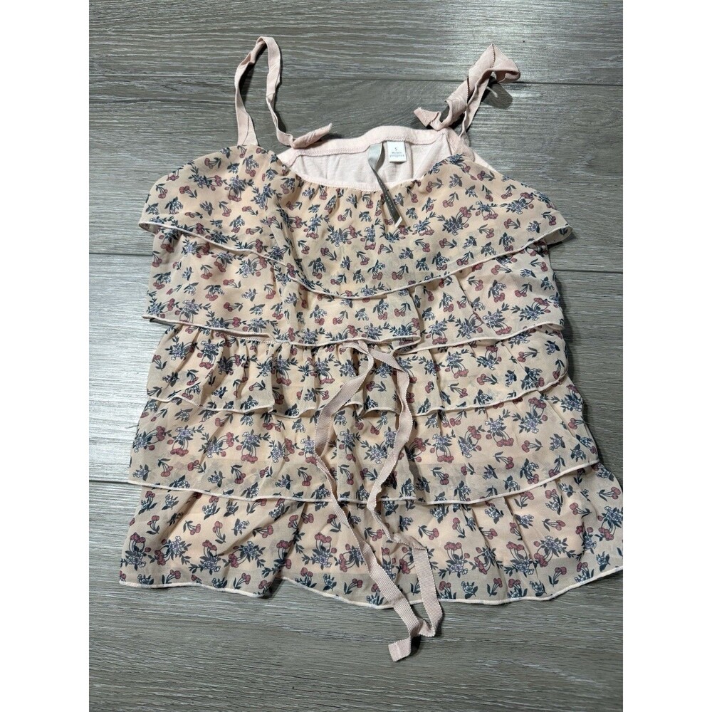 Lauren Conrad Womens Spaghetti Straps Floral Print Tiered Ruffle Top Blouse S